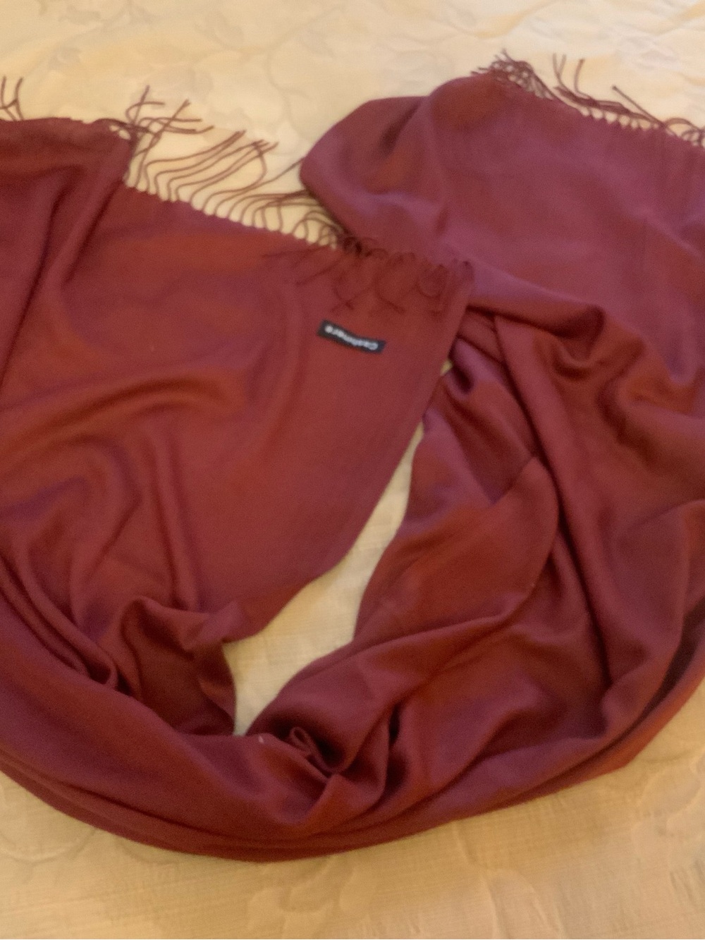 Burgundy/Wine Cashmere fringe pashmina Scarf